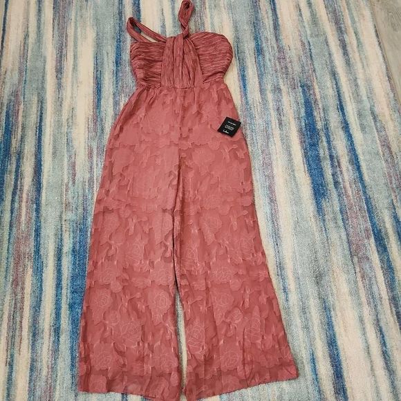 Lulus Pants - Lulus Womens Rose Floral Chiffon Jumpsuit Sleeveless Burnout Pink Small Size